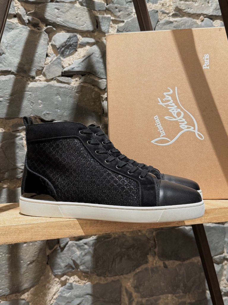 Christian Louboutin Black Calf Jacquard Scales Louis Orlato High-Top Sneakers